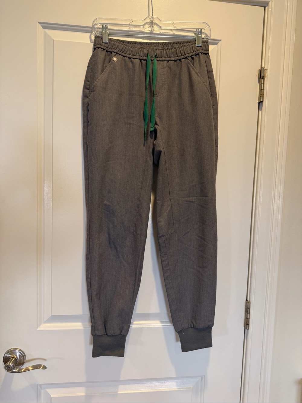 Men's Gray Casual Jogger Scrub Pants with Green Drawstring